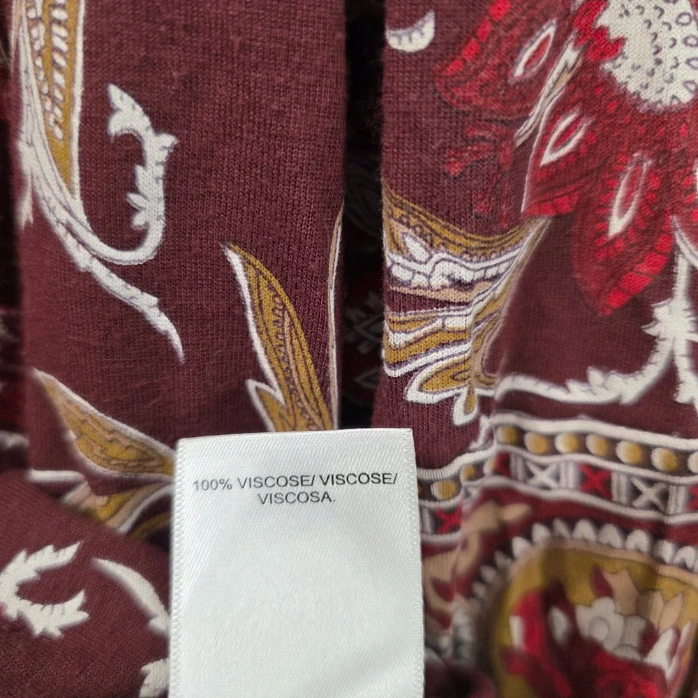 Lucky Brand Womens 3X Burgundy Floral Paisley 3/4 Sleeve Boho Tunic Blouse